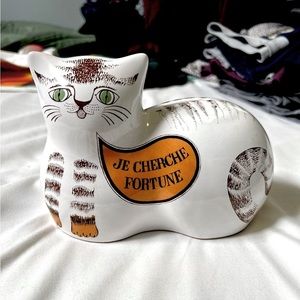 Vintage Je Cherche Fortune Cat piggy bank by Estello